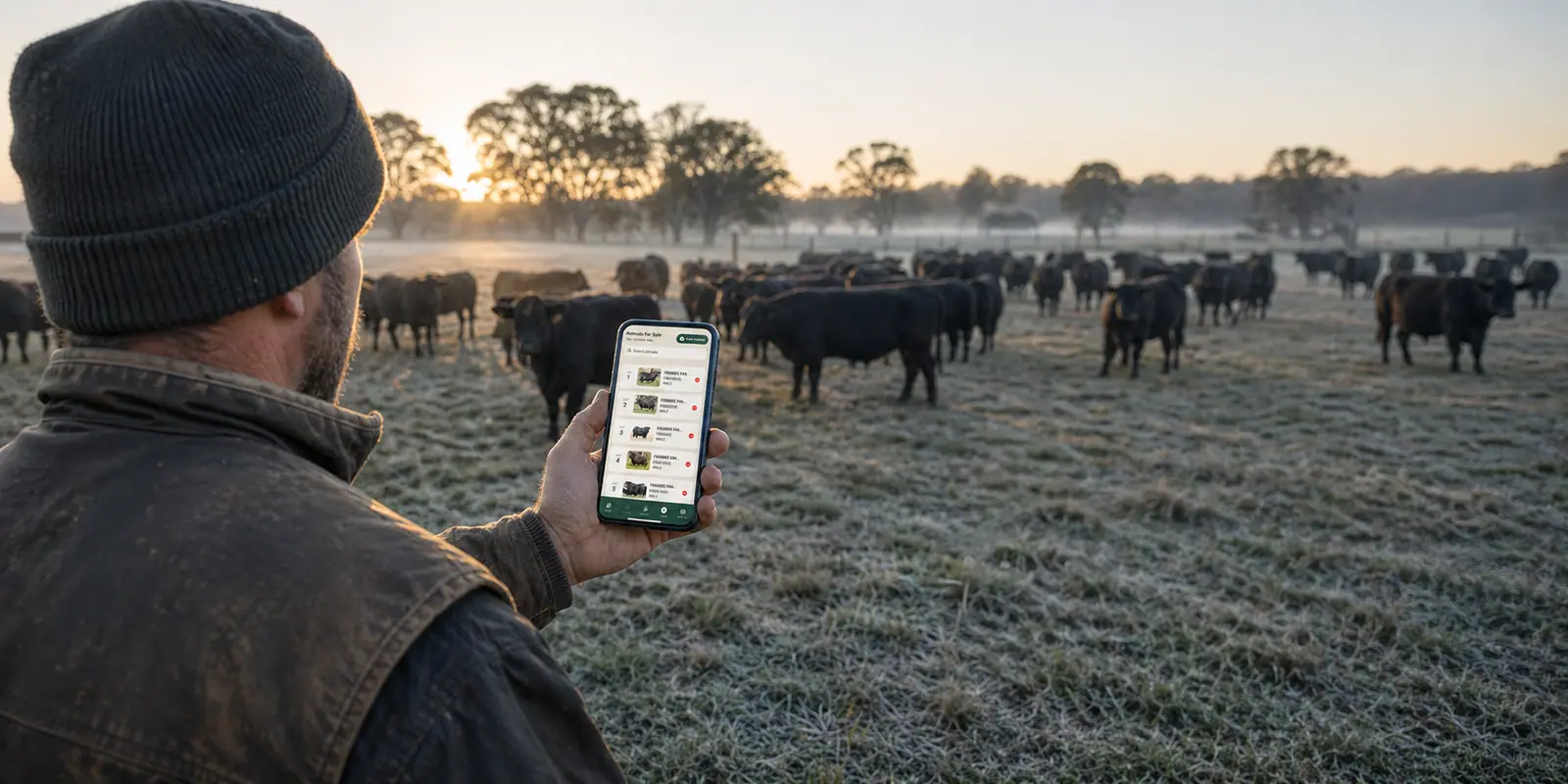Frisbee livestock CRM platform shown on a phone, brand and strategy work by Oga