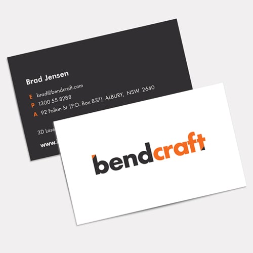 Bendcraft business cards showing contact details and the Bendcraft logo