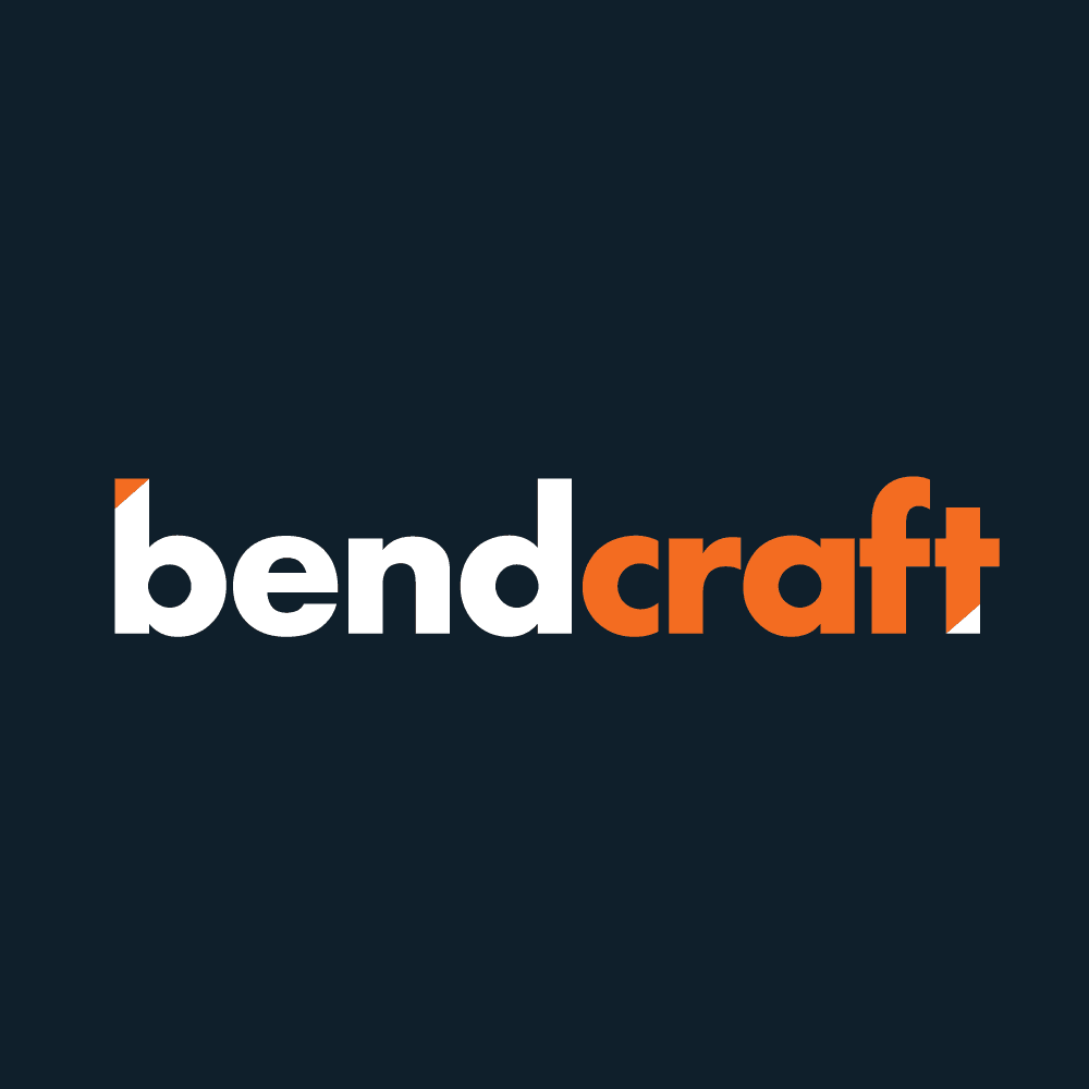 Bendcraft wordmark in white and orange on a dark navy background